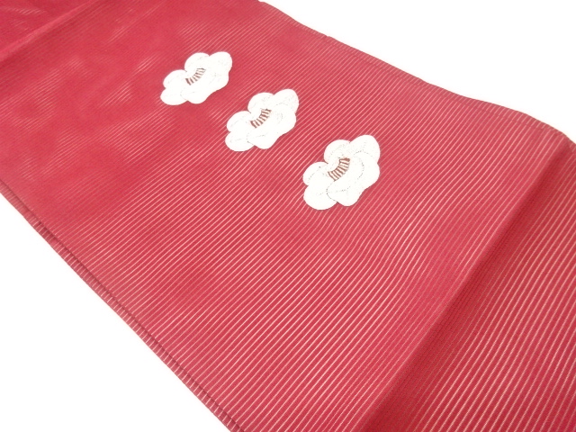 絽銀駒刺繍抽象椿模様名古屋帯